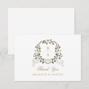 Elegante Ivy groen wit bloemenbruiloft Crest Bedankkaart