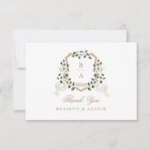 Elegante Ivy groen wit bloemenbruiloft Crest Bedankkaart (Voorkant)