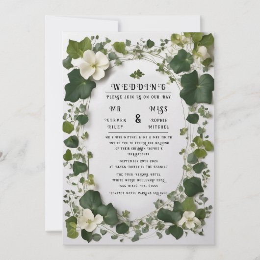 Elegante Ivy Trouwtafel Plan en Uitnodigingen (Voorkant)