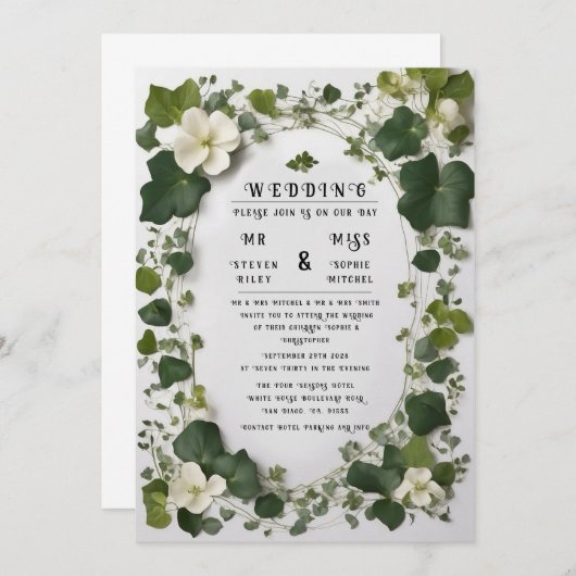 Elegante Ivy Trouwtafel Plan en Uitnodigingen (Voorkant / Achterkant)