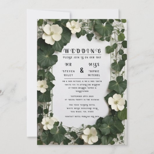 Elegante Ivy Trouwtafel Plan en Uitnodigingen (Voorkant)