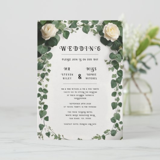 Elegante Ivy Trouwtafel Plan en Uitnodigingen (Staand voorkant)