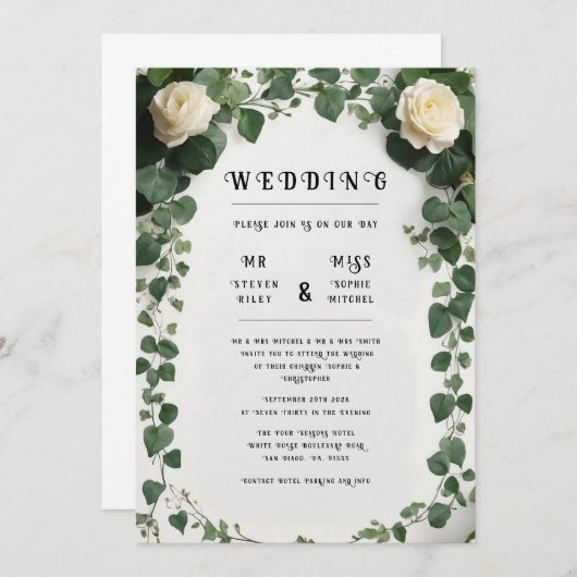 Elegante Ivy Trouwtafel Plan en Uitnodigingen (Voorkant / Achterkant)