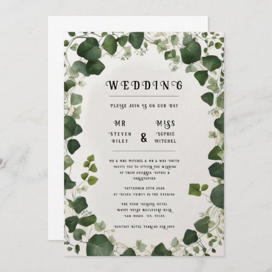 Elegante Ivy Trouwtafel Plan en Uitnodigingen (Voorkant / Achterkant)