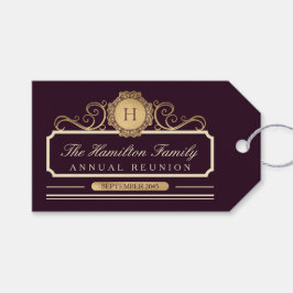Elegante jaarlijkse familie reünie goud Bourgondis Cadeaulabel