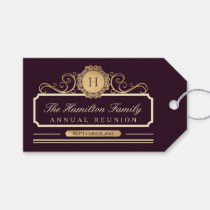 Elegante jaarlijkse familie reünie goud Bourgondis Cadeaulabel