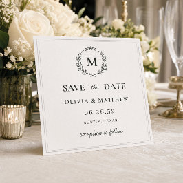 Elegante jachtgroene monogram huwelijks save the date