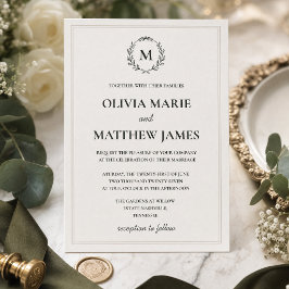 Elegante jachtgroene monogram trouwuitnodiging | kaart