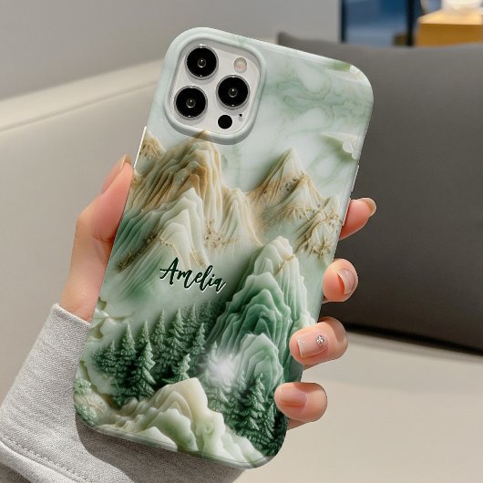 Elegante jade groene bergen chinoiserie monogram Case-Mate iPhone case
