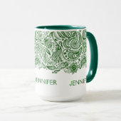 Elegante jager groen en wit paisley mok (Voorkant rechts)