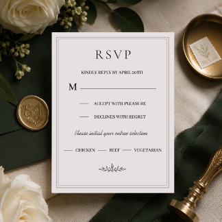 Elegante jager groene monogram huwelijks RSVP kaar Kaartje