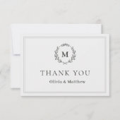 Elegante jager groene monogram trouw bedank kaart (Voorkant)