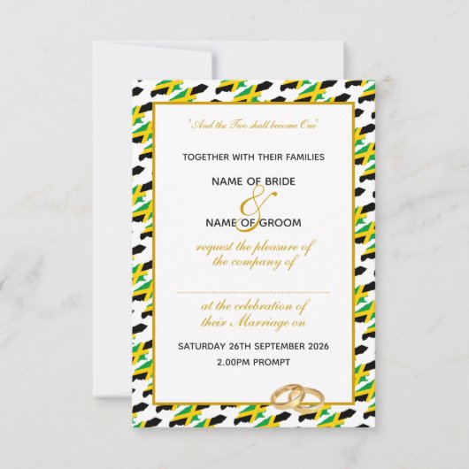 Elegante Jamaica met gouden script bruiloft Kaart (Voorkant)