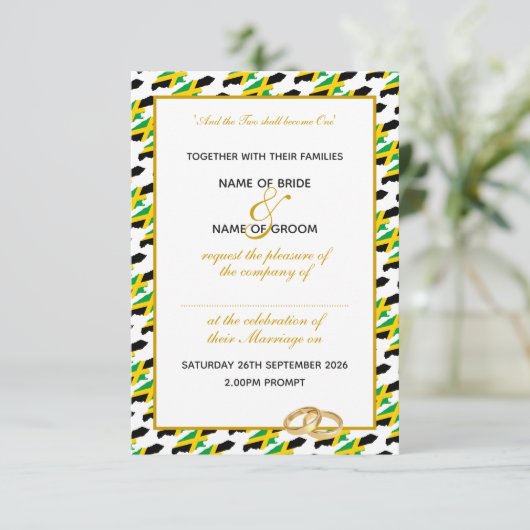 Elegante Jamaica met gouden script bruiloft Kaart (Staand voorkant)