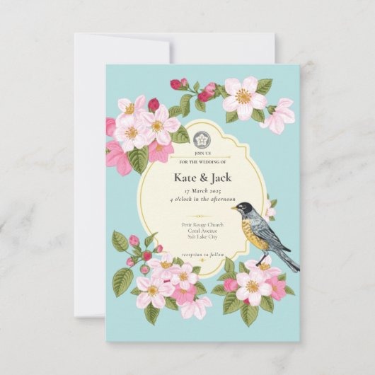 Elegante Japanse Bloemen Bruiloft Uitnodiging (Voorkant)