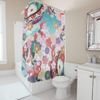 Elegante Japanse Bloemen Douche Gordijn Ontwerp