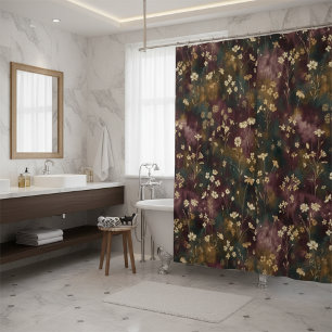 Elegante Japanse Bloemen – Stemmig Pruim & Turkooi Douchegordijn