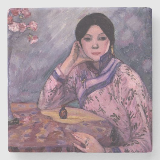 Elegante Japanse Dame met een Parfumfles Stenen Onderzetter (Voorkant)