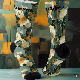 Elegante Japanse Fan in Goud en Blauwgroen geperso Sokken