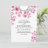 Elegante Japanse Kersenbloesem Bloemige Bruiloft Kaart (Staand voorkant)
