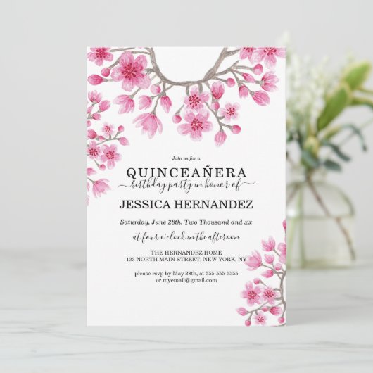 Elegante Japanse kersenbloesem Floral Quinceañera Kaart (Staand voorkant)