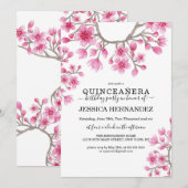 Elegante Japanse kersenbloesem Floral Quinceañera Kaart (Voorkant / Achterkant)