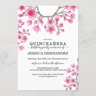Elegante Japanse kersenbloesem Floral Quinceañera Kaart