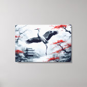 Elegante Japanse kraan in Japanse tuin Canvas Afdruk (Voorkant)