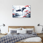 Elegante Japanse kraan in Japanse tuin Canvas Afdruk (Insitu (Slaapkamer))
