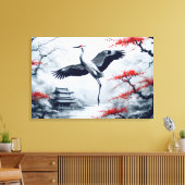 Elegante Japanse kraan in Japanse tuin Canvas Afdruk (Insitu (Woonkamer))
