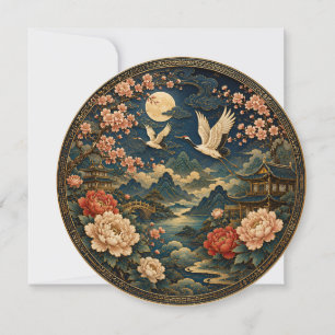 Elegante Japanse Kraan Maan Landschap Kinderen T-s Kaart