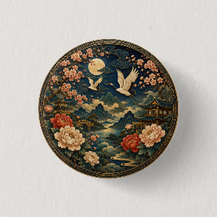 Elegante Japanse Kraan Maan Landschap Kinderen T-s Ronde Button 3,2 Cm