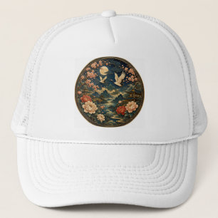 Elegante Japanse Kraan Maan Landschap Kinderen T-s Trucker Pet