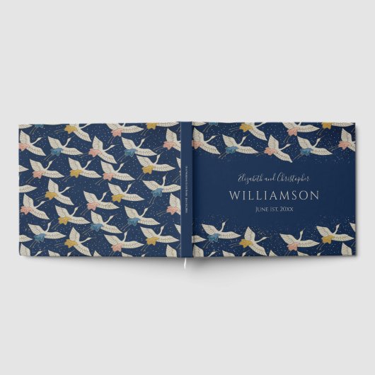 Elegante  Japanse kranen Blauwe bruiloft Gastenboek (Volledig)