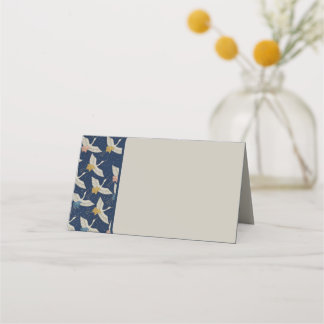 Elegante Japanse kranen Blauwe bruiloft Plaatskaartje