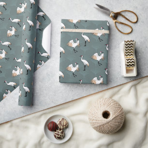 Elegante Japanse kranen & Gingko bladeren Cadeaupapier