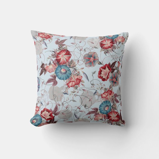 Elegante Japanse ochtend glorie rood blauw Bloemen Kussen (Voorkant)