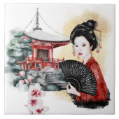 Elegante Japanse Pagode Geisha Meisje Tegeltje (Voorkant)