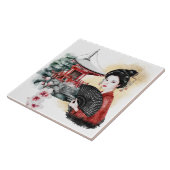 Elegante Japanse Pagode Geisha Meisje Tegeltje (Zijkant)