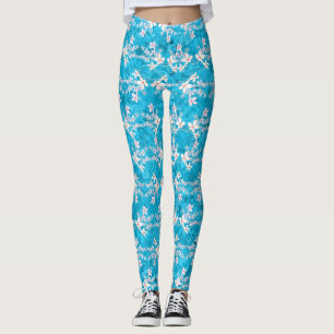Elegante Japanse sakurabloemen op blauwe patroon Leggings