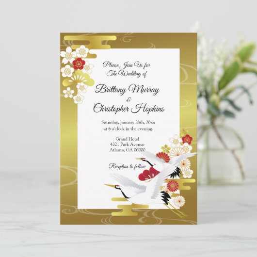 Elegante Japanse stijl bruiloft Kaart (Staand voorkant)