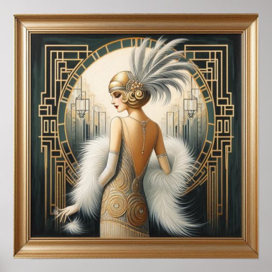 Elegante jaren 1920 Art Deco Flapper Lady, Gedrukt Poster (Voorkant)