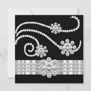 Elegante Jewel diamanten Zilveren Zwart Verjaardag Kaart
