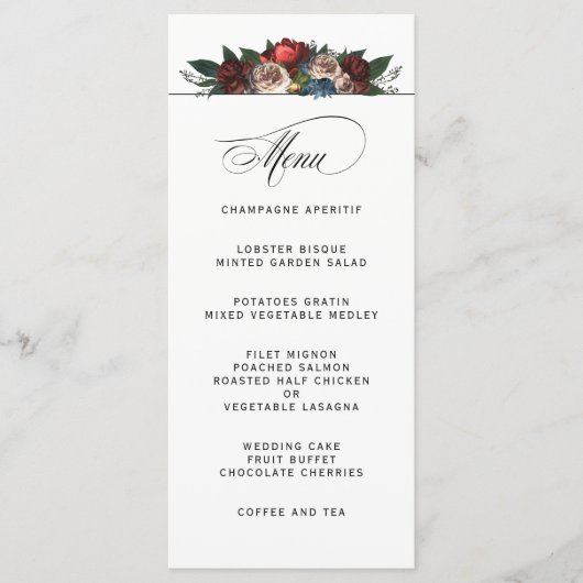 Elegante Jewel Tone Floral Wedding Menu (Voorkant)