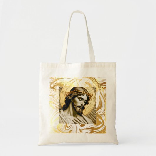 Elegante Jezus Witte en Gouden Geloof-Geïnspireerd Tote Bag (Voorkant)