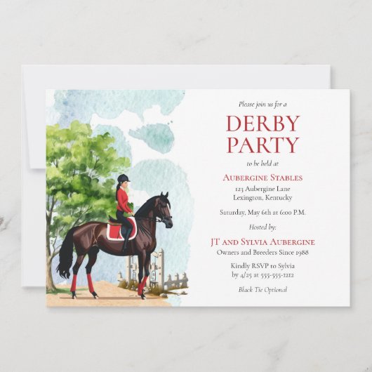 Elegante Jockey en Race Horse Derby Feest Kaart (Voorkant)