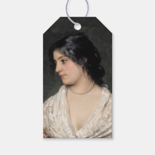 Elegante jonge dame met parelketting cadeaulabel (Voorkant)