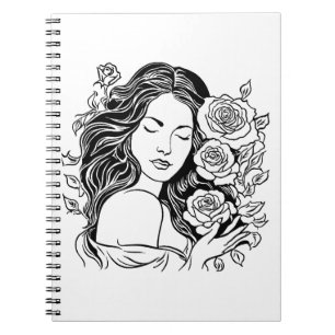 Elegante jonge vrouw rozen notitieboek