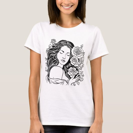 Elegante jonge vrouw rozen tshirt (Voorkant)