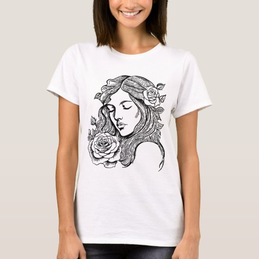 Elegante jongedame vrouw abstract t-shirt (Voorkant)